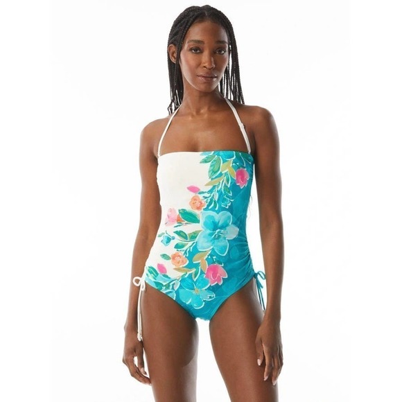 Carmen Marc Valvo MULTI Bandeau Drawstring One-Piece Swimsuit, US 6 - Picture 2 of 10